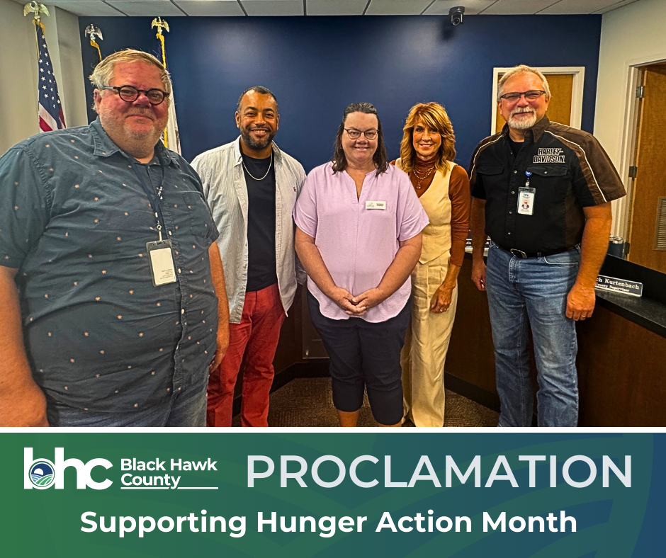 Image of Black Hawk County Supervisors with Food Bank Director for Hunger Action Month Proclamation